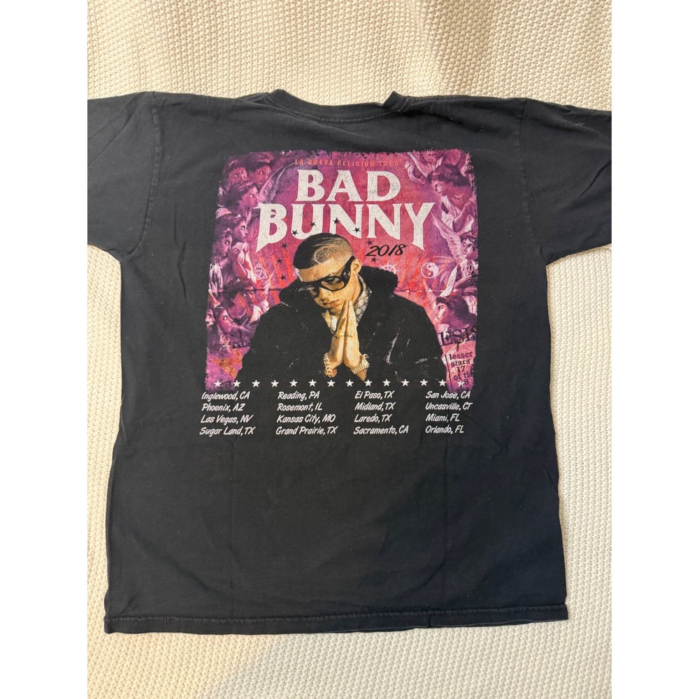 Bad Bunny La Nueva Religion Tour 2018 Graphic T-Shirt Black Mens Medium Concert